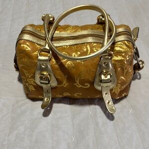 Cavalcanti gold satchel bag with Textured Finish and gold  Details